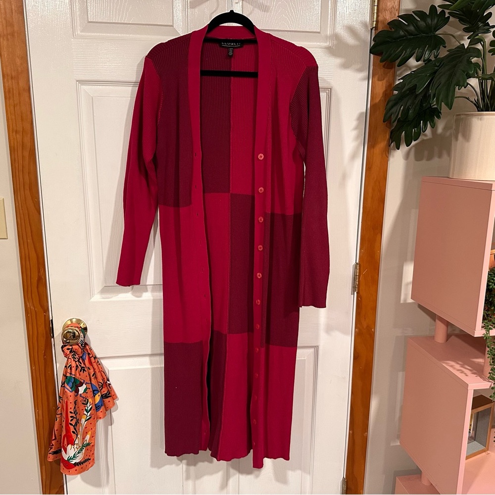 NWOT: Eloquii, Pink Checkered Long Cardigan/Sweater